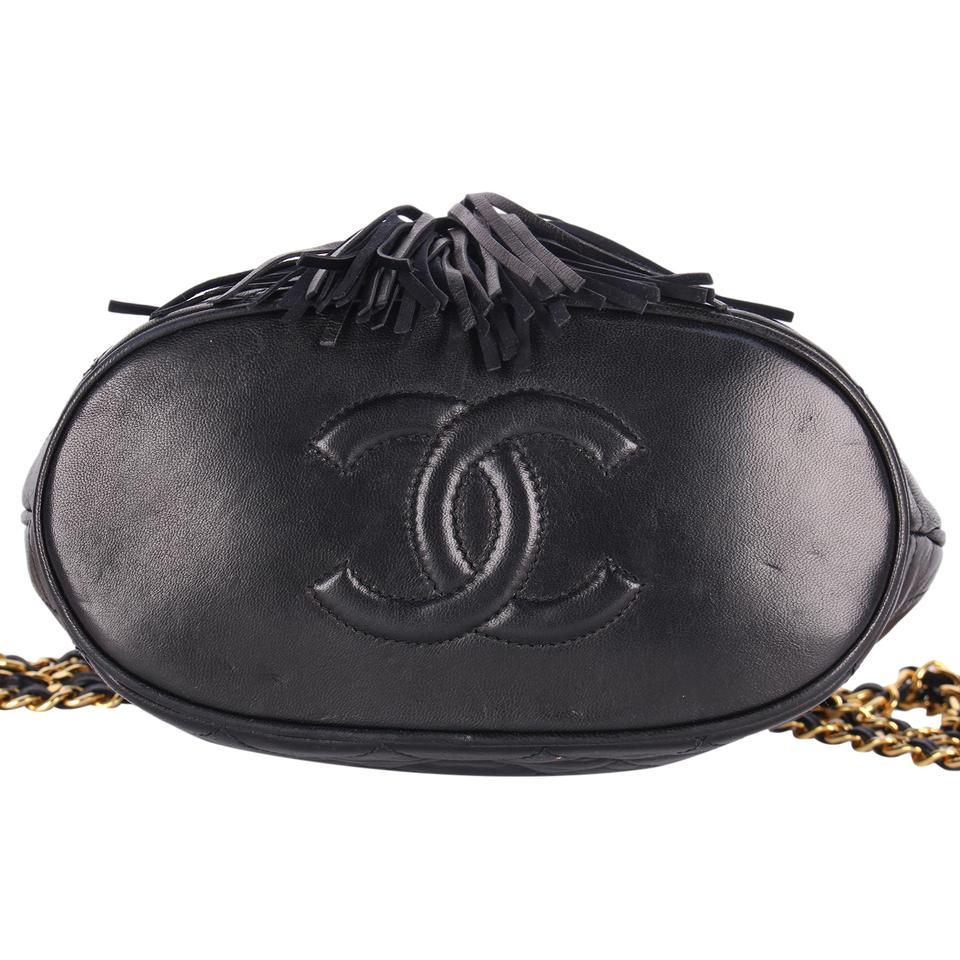 Chanel Classic Flap Tassel Lambskin Leather Cross Body Bag Black For Sale 1