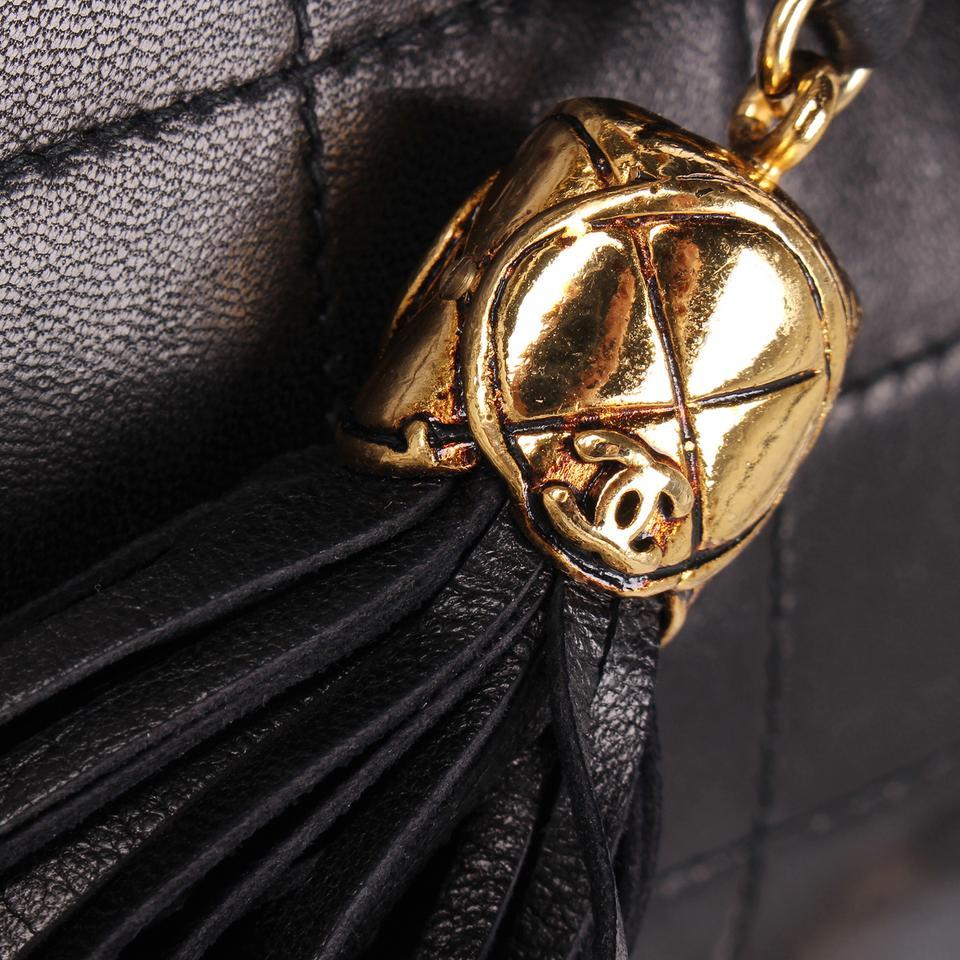 Chanel Classic Flap Tassel Lambskin Leather Cross Body Bag Black For Sale 5