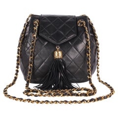 Vintage Chanel Classic Flap Tassel Lambskin Leather Cross Body Bag Black