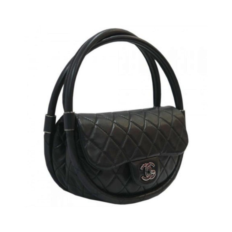 Black Quilted Lambskin Small Hula Hoop Bag Silver Hardware, 2013