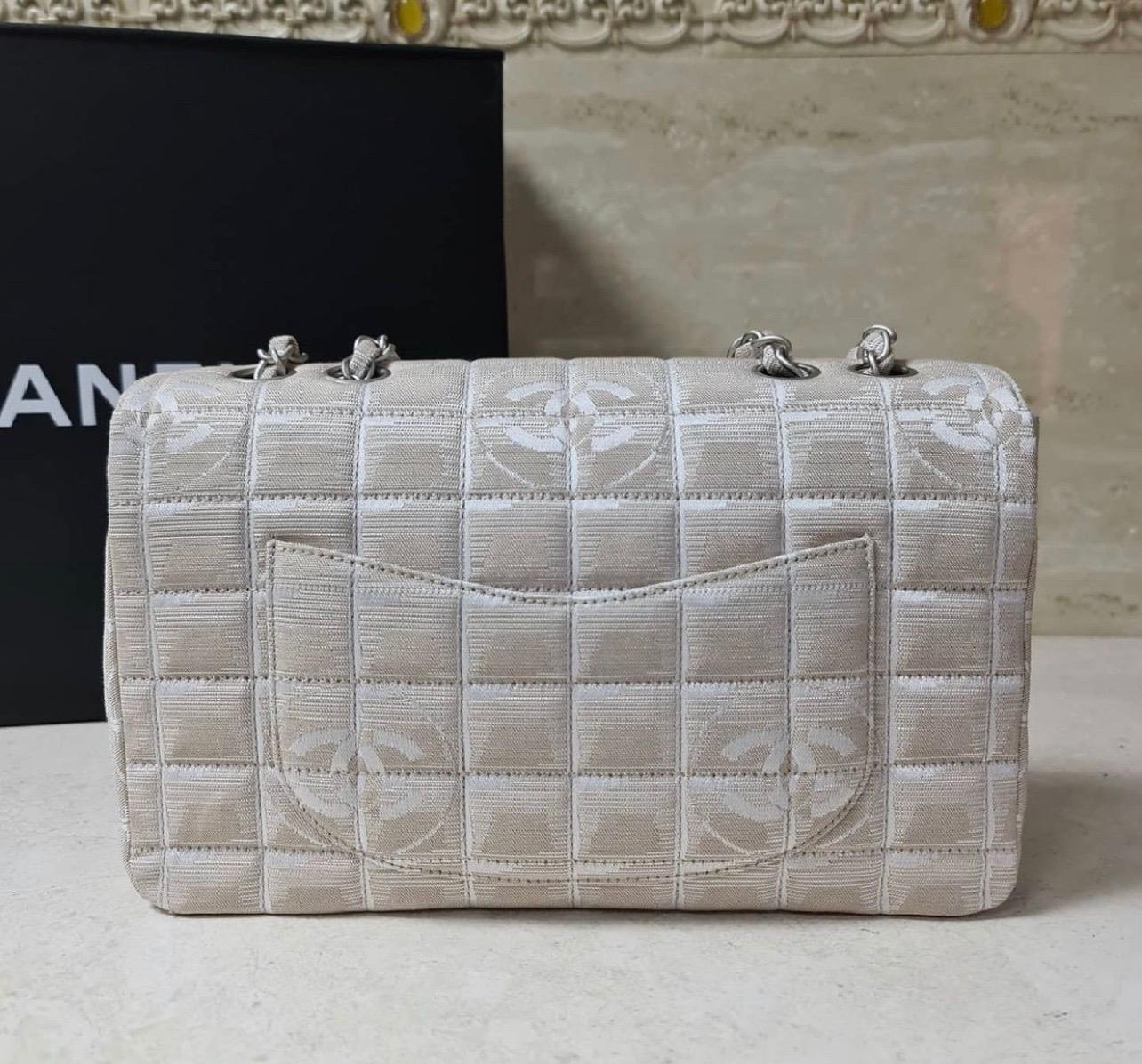 Chanel Classic Flap Travel Line Cc Logo Jacquard 7137 Beige Nylon-Umhängetasche 1