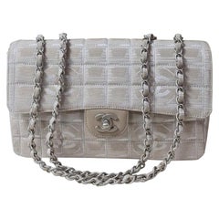 Chanel Classic Flap Travel Line Cc Logo Jacquard 7137 Beige Nylon-Umhängetasche