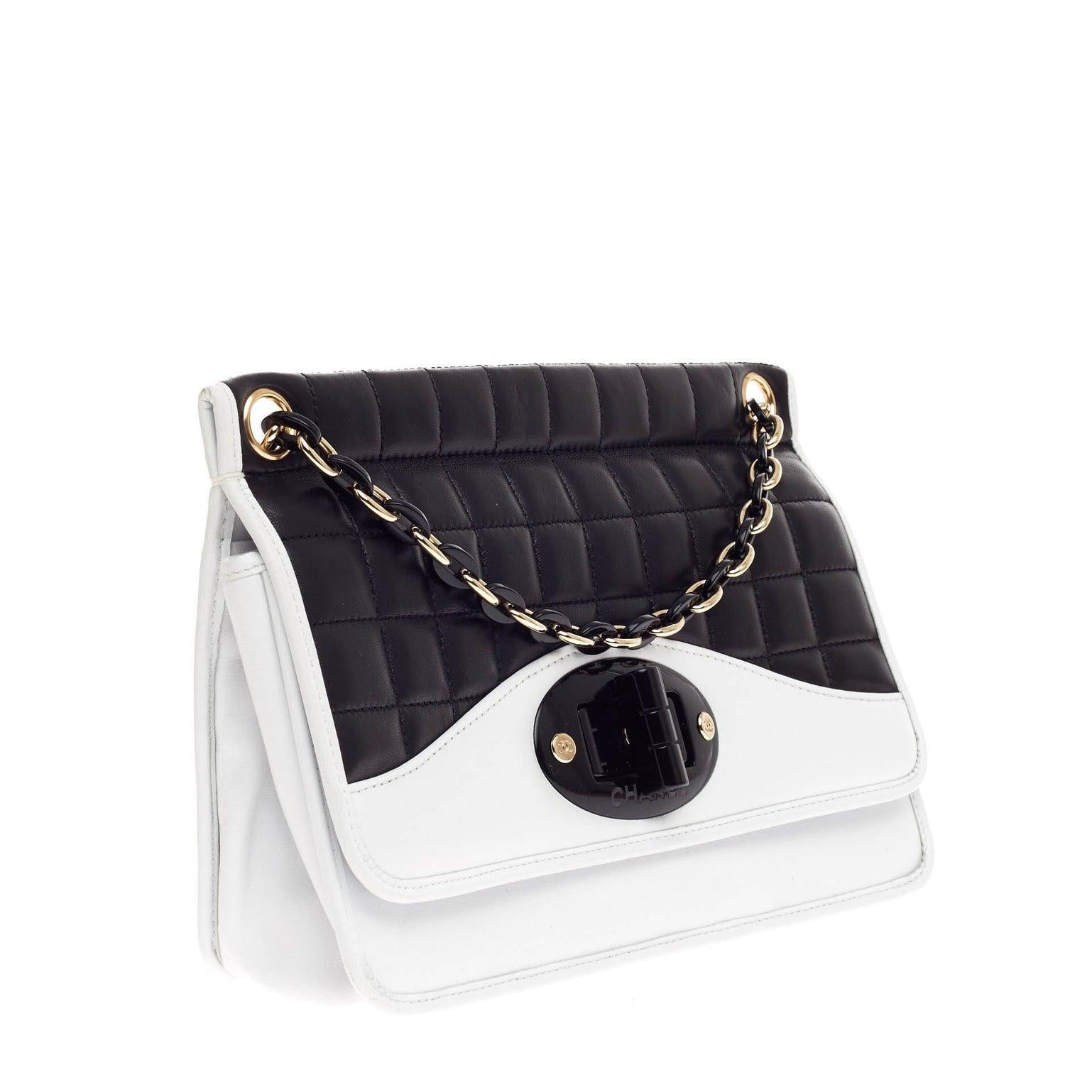 Chanel Classic Flap Two Tone Limited Edition Black & White Lambskin Leather Bag For Sale 3