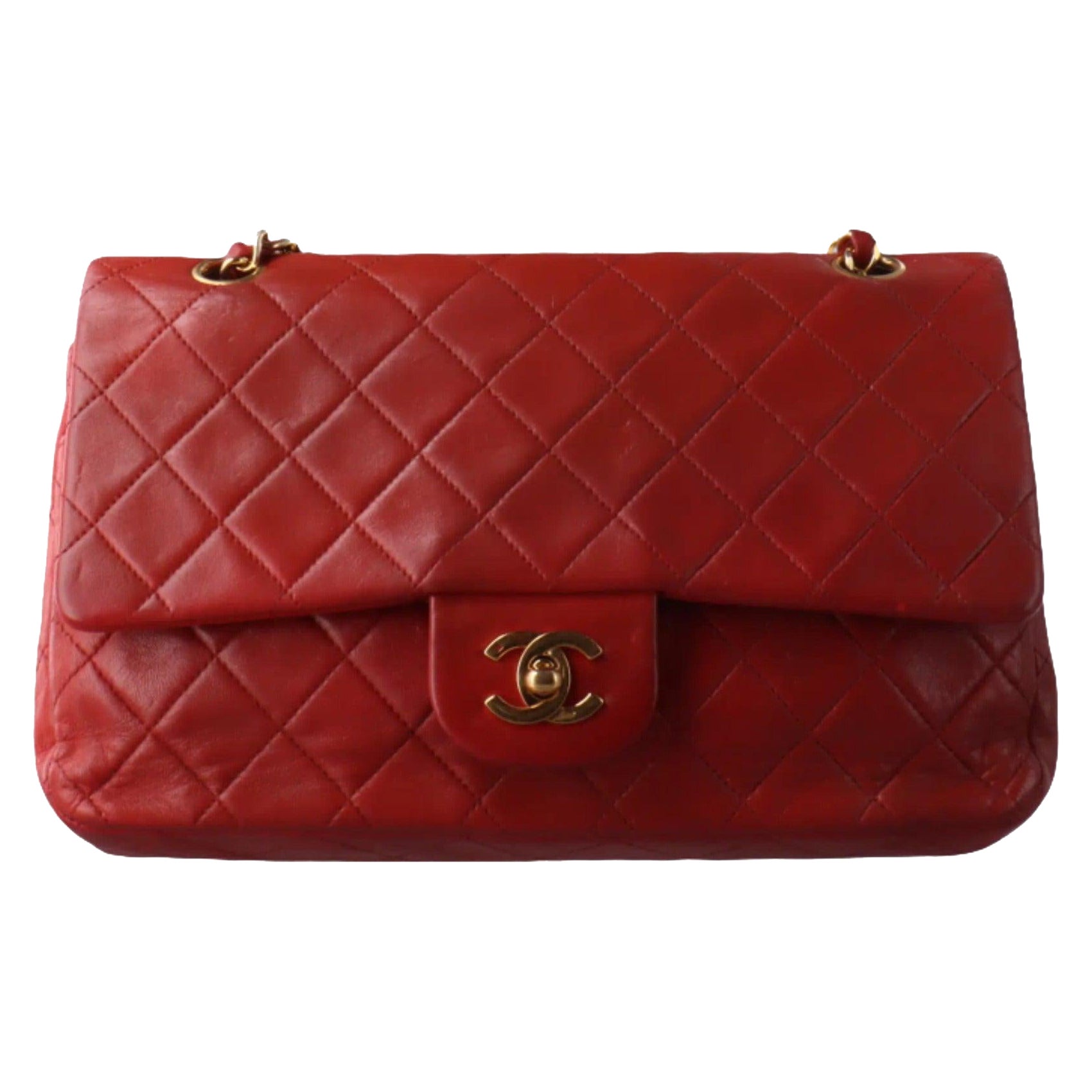 Chanel Classic Flap Vintage 1989 Red Lambskin Leather with 24k Gold Hardware