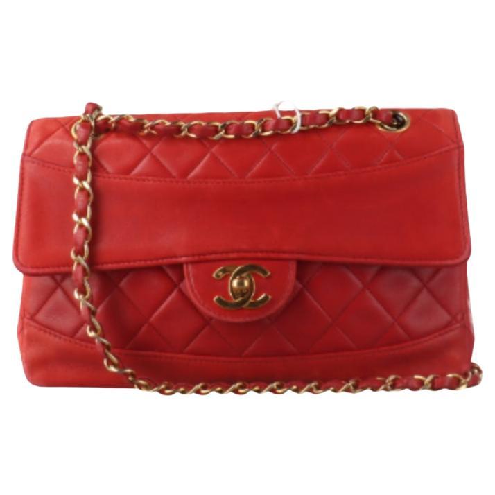 Chanel Classic Flap Vintage 1989 Red Lambskin Leather with 24k Gold Hardware