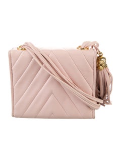 Chanel Classic Flap Vintage 90's Soft Chevron Fringe Pink Lambskin Leather Bag