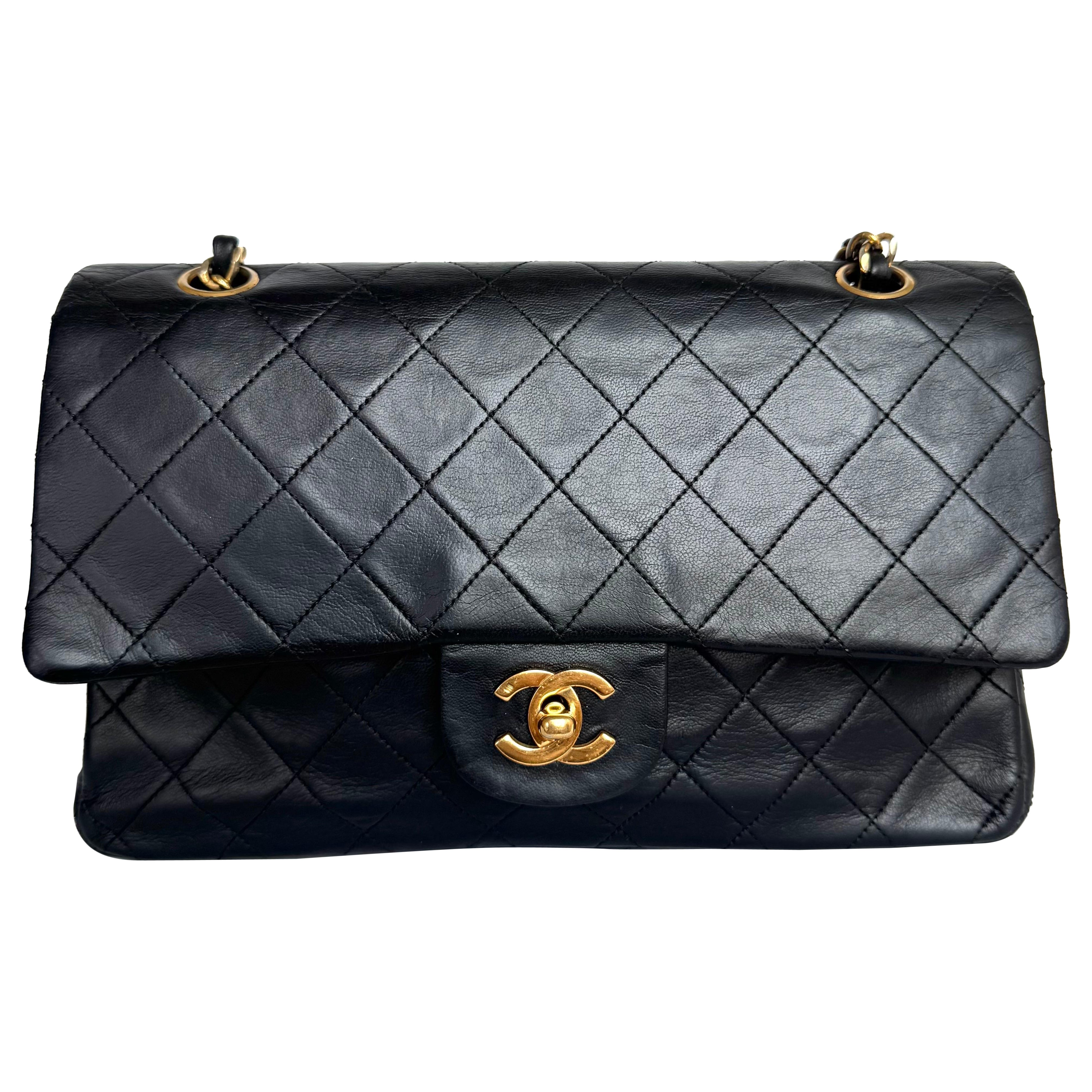 Chanel Classic Flap Vintage Black Lambskin Leather with 24k Gold Hardware 1989-1