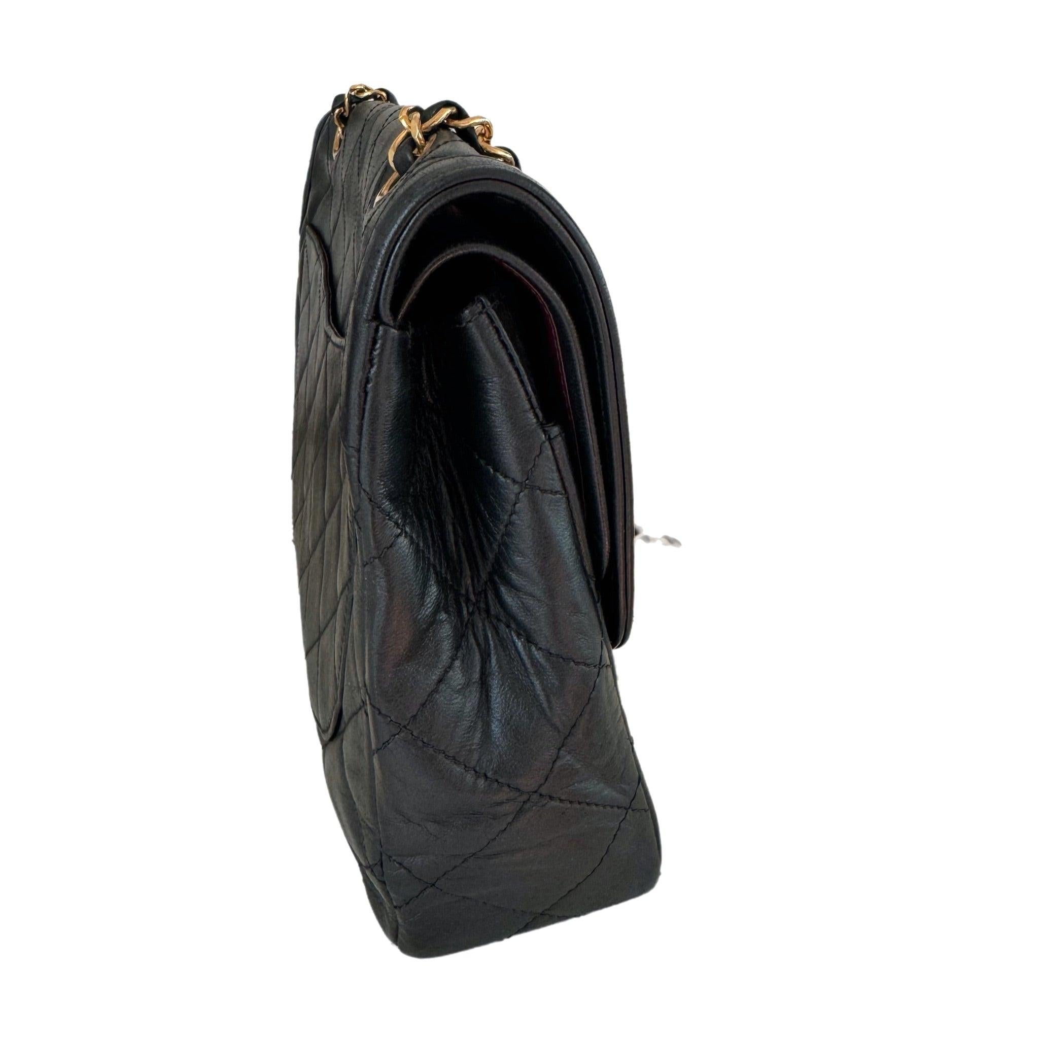 Chanel Classic Flap Vintage Black Lambskin Leather with Bi-color Hardware For Sale 1