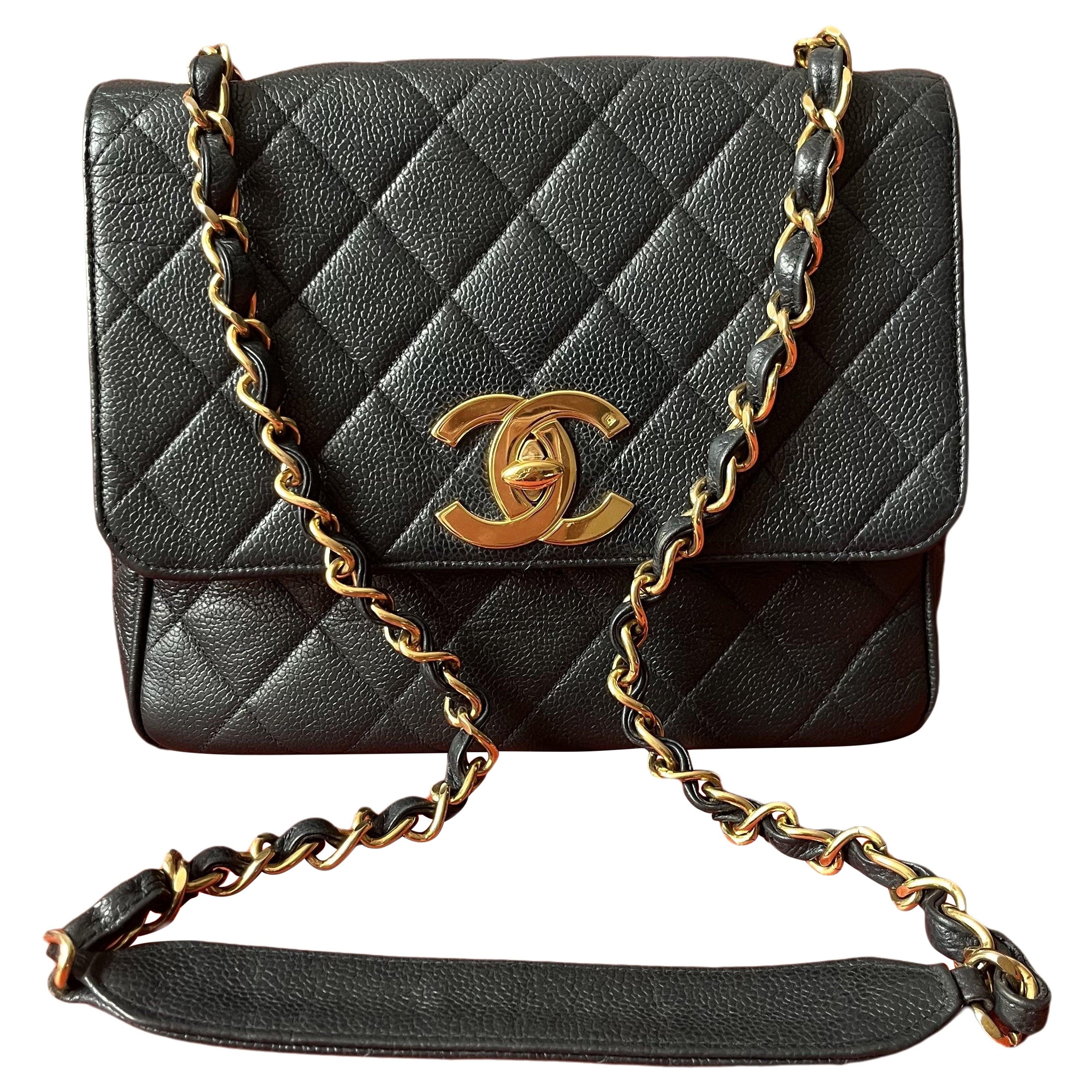 Chanel Classic Flap Vintage Caviar Leather 24k Gold Plated CC Logo, 1994-96