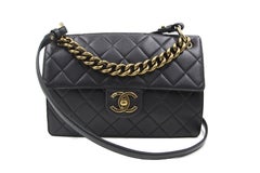Chanel Classic Flap Vintage Gold-tone Metal Caviar Skin Shoulder Bag