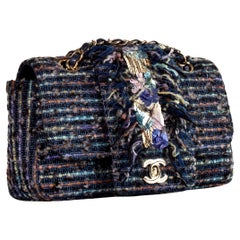 Chanel 2005 Classic Flap Vintage Jeweled Sequin Mermaid en tweed bleu marine