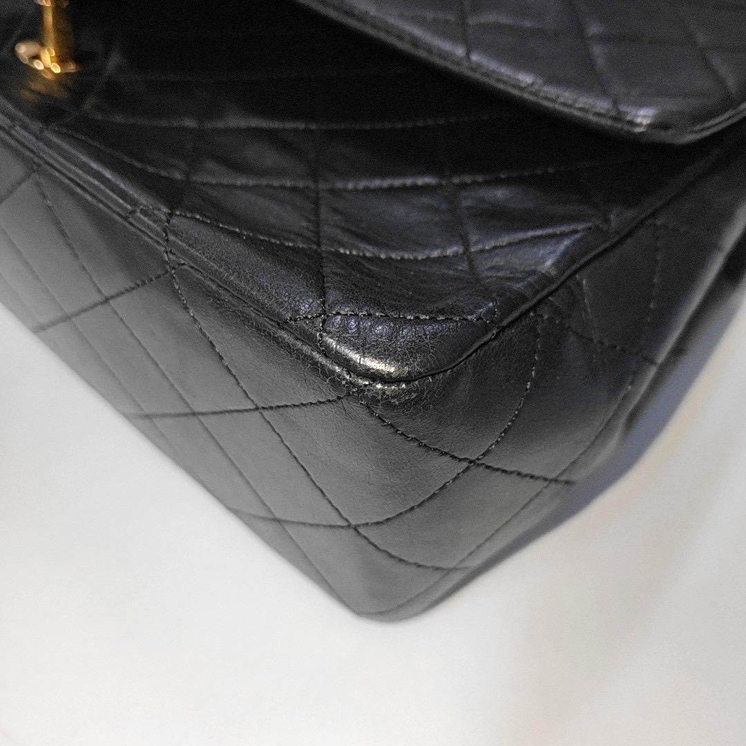 Chanel Classic Flap Vintage Large Black Lambskin Leather with 24k Gold Hardware 11