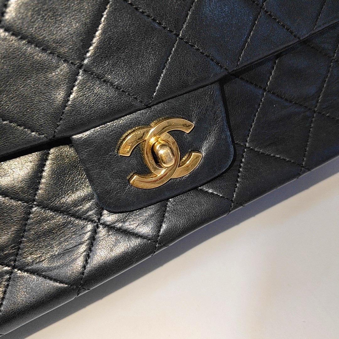 Chanel Classic Flap Vintage Large Black Lambskin Leather with 24k Gold Hardware 5