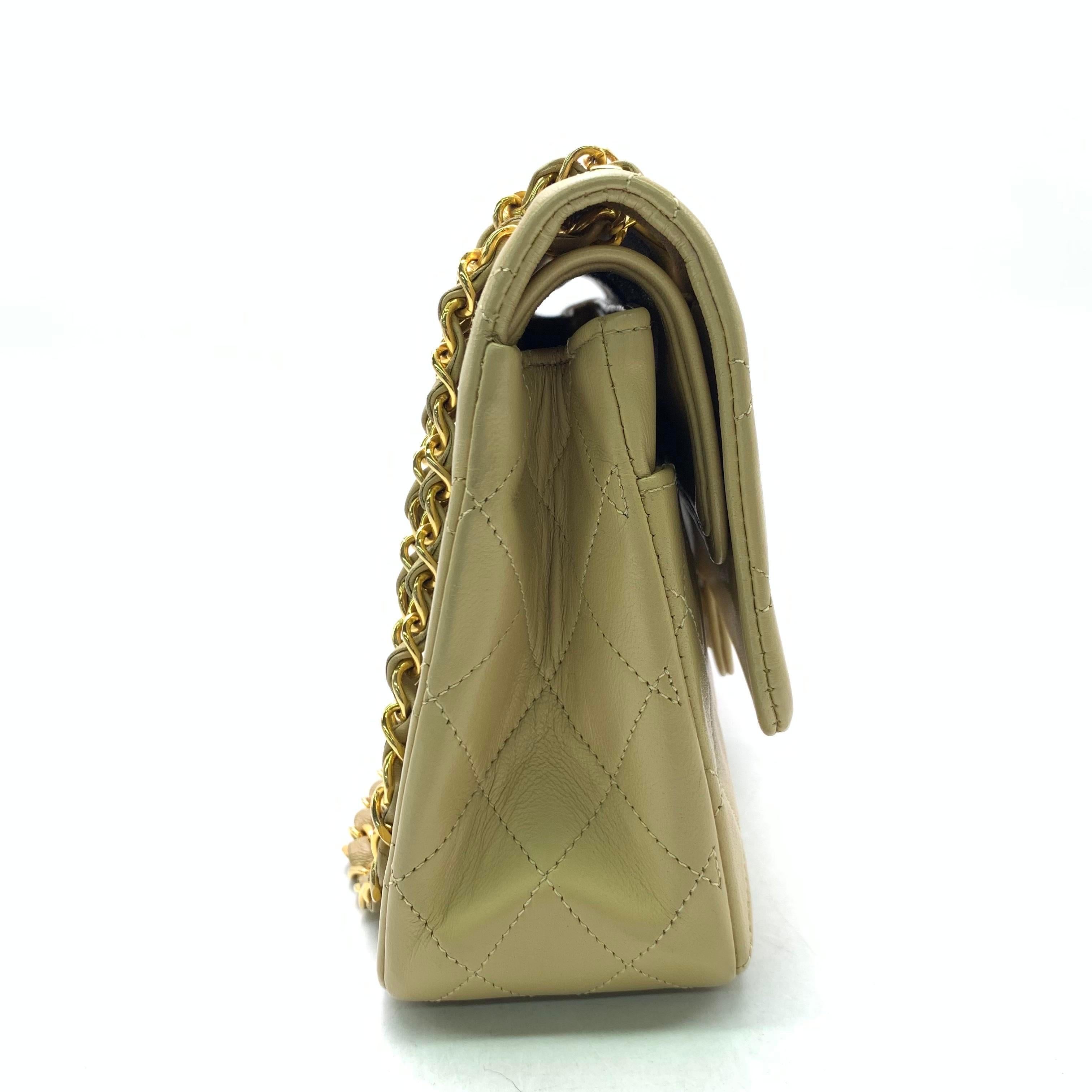 Brown Chanel Classic Flap Vintage Medium Beige Lambskin with 24k Gold HW 1994-96