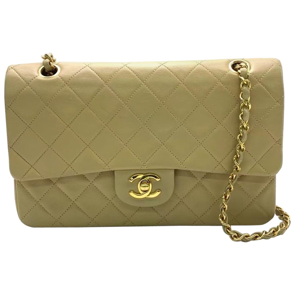 Chanel Classic Flap Vintage Medium Beige Lambskin with 24k Gold HW 1994-96