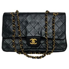 Chanel Classic Flap Vintage Medium Black Lambskin Leather 24k Gold Hardware 1994