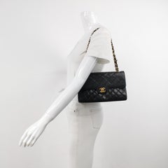 Chanel Classic Flap Vintage Medium Black Lambskin Leather 24k Gold Hardware