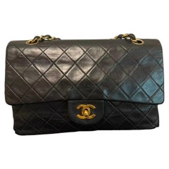 Chanel Classic Flap Vintage Medium Black Lambskin Leather 24k Gold Hardware