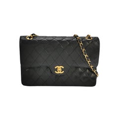 Chanel Classic Flap Vintage Medium Black Lambskin Leather 24k Gold Hardware