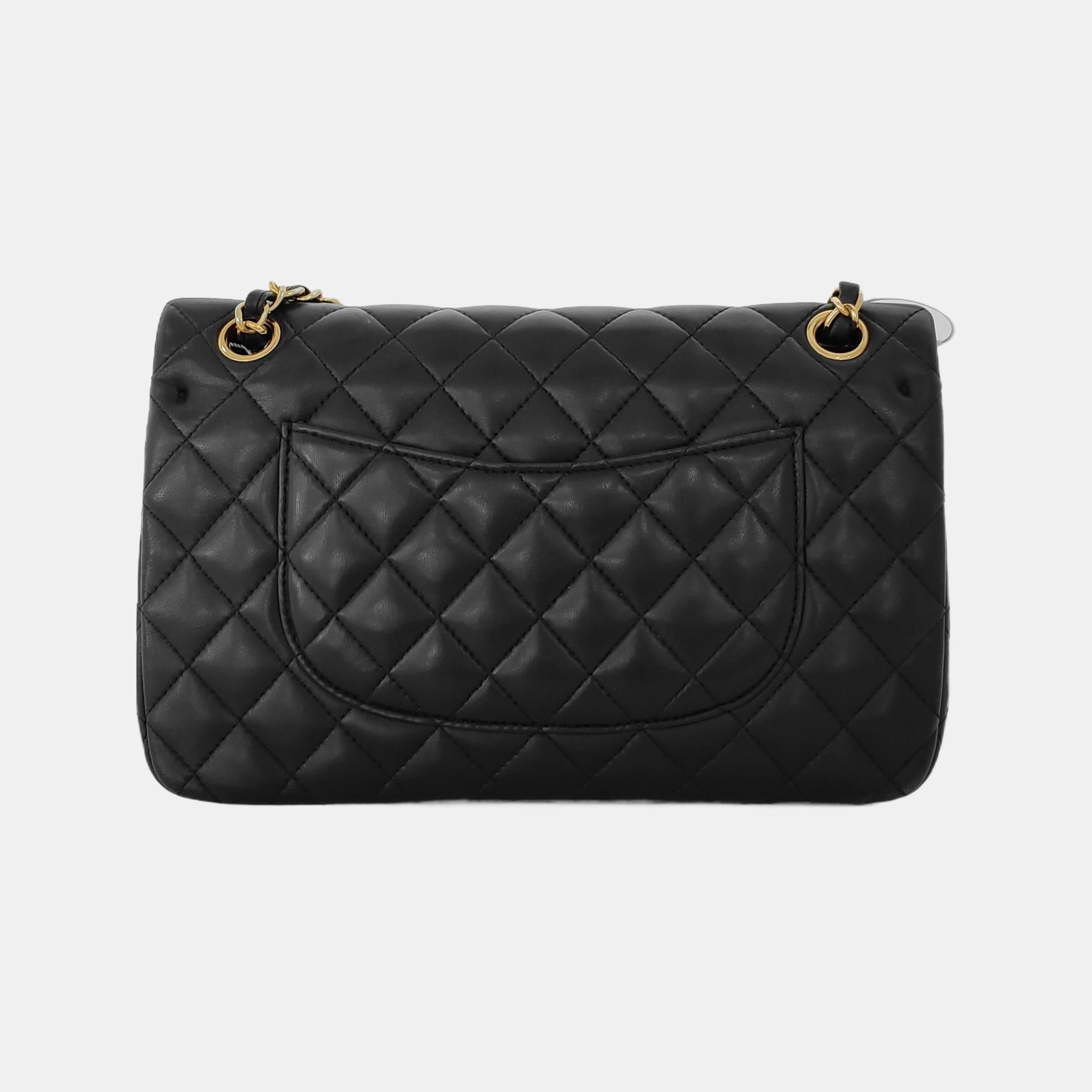 Chanel Classic Flap Vintage Mediano Piel de cordero negra con HW de oro de 24 quilates, 1994 1