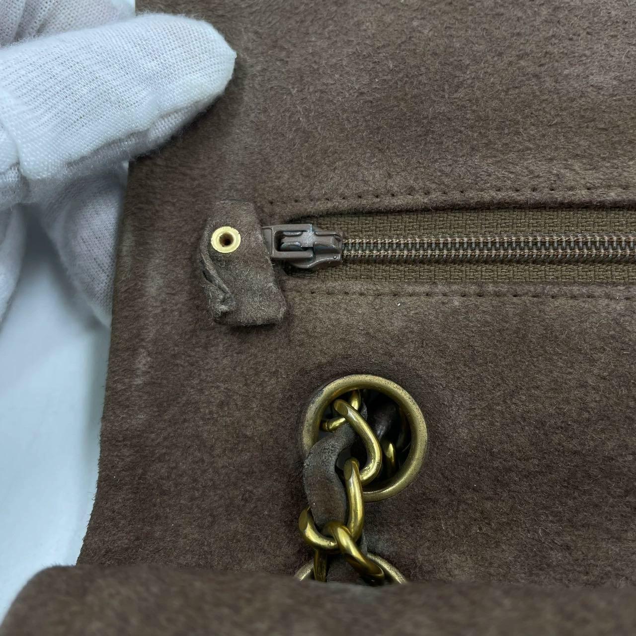 Chanel Classic Flap Vintage Medium Brown Suede Leather with 24k Gold HW, 1991-19 For Sale 7