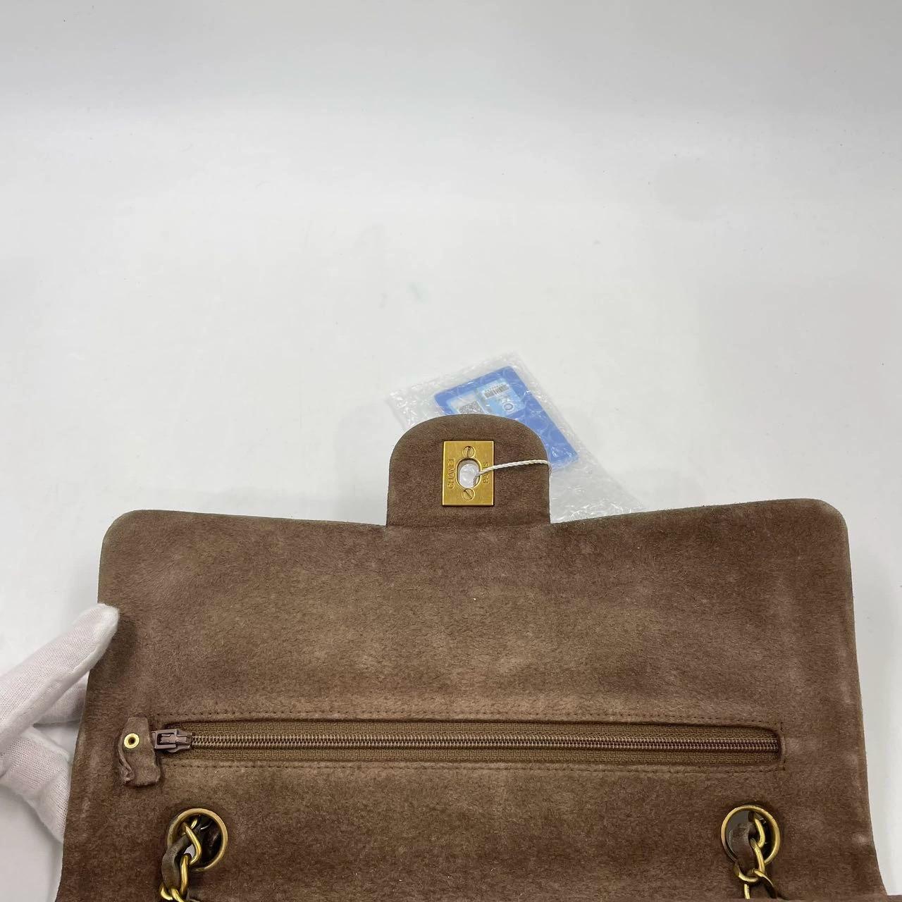 Chanel Classic Flap Vintage Medium Brown Suede Leather with 24k Gold HW, 1991-19 For Sale 8
