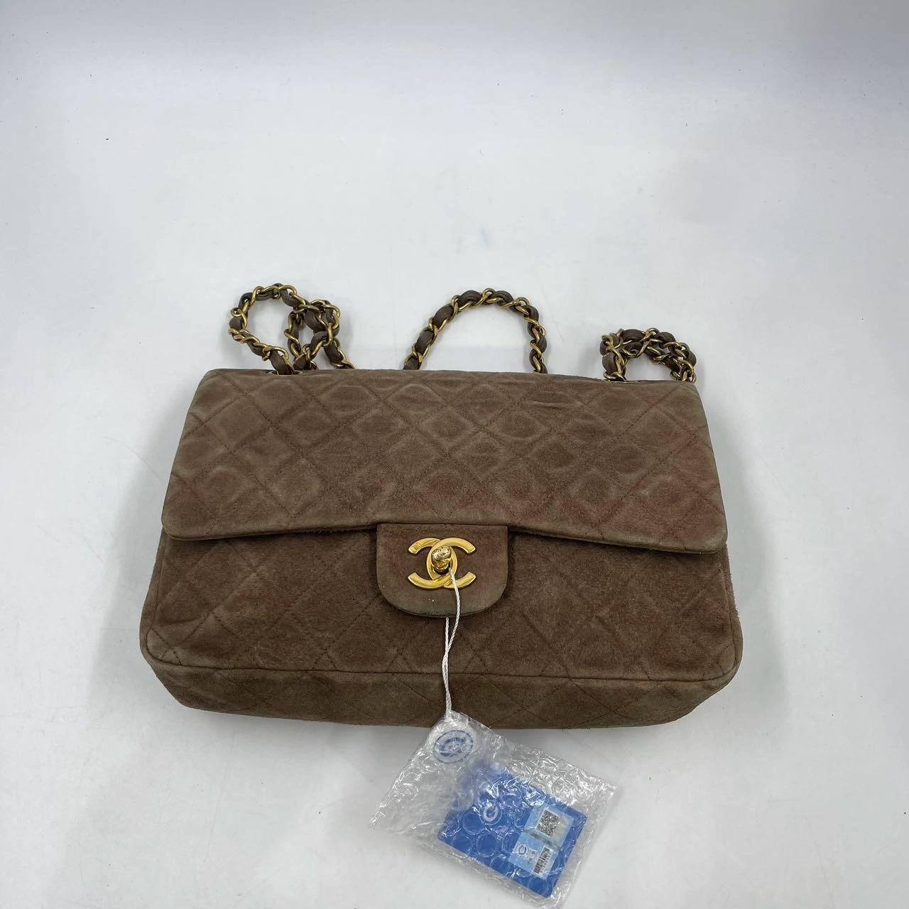 Women's Chanel Classic Flap Vintage Medium Brown Suede Leather with 24k Gold HW, 1991-19 For Sale