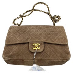 Chanel Classic Flap Vintage Medium Brown Suede Leather with 24k Gold HW, 1991-19