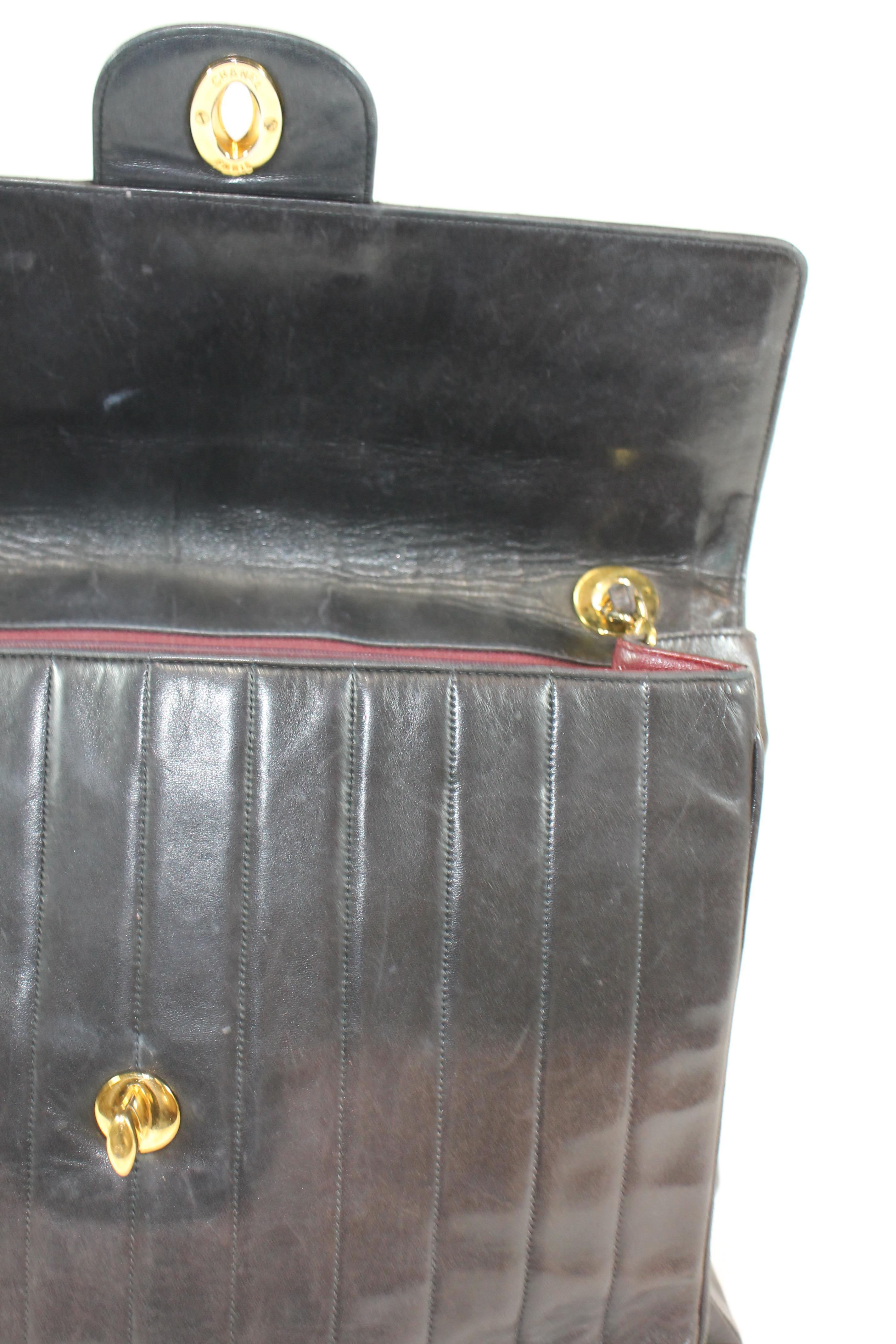 Chanel Classic Flap Vintage Vertical Quilt Jumbo Black Lambskin Leather Shoulder 11