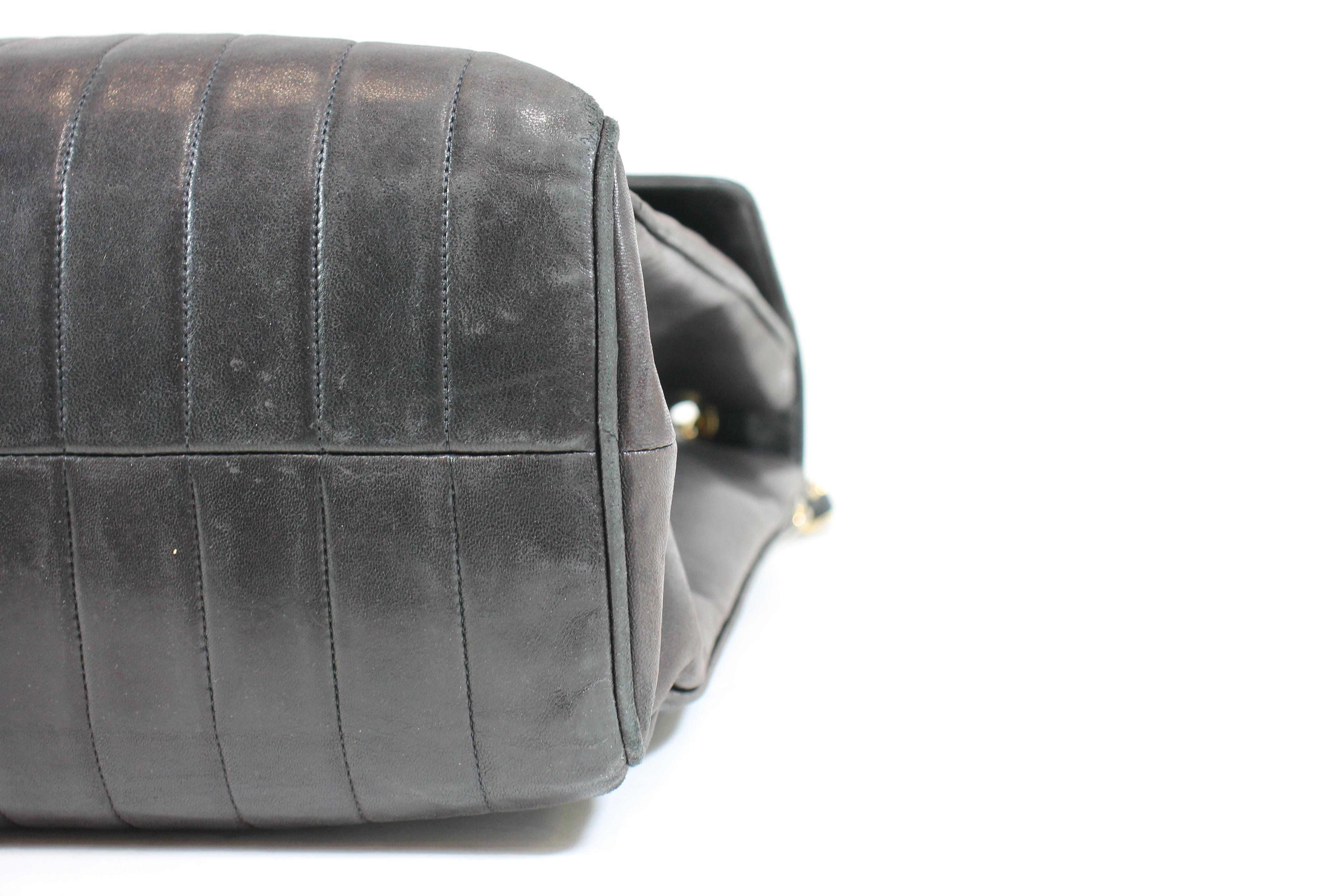 Chanel Classic Flap Vintage Vertical Quilt Jumbo Black Lambskin Leather Shoulder 2