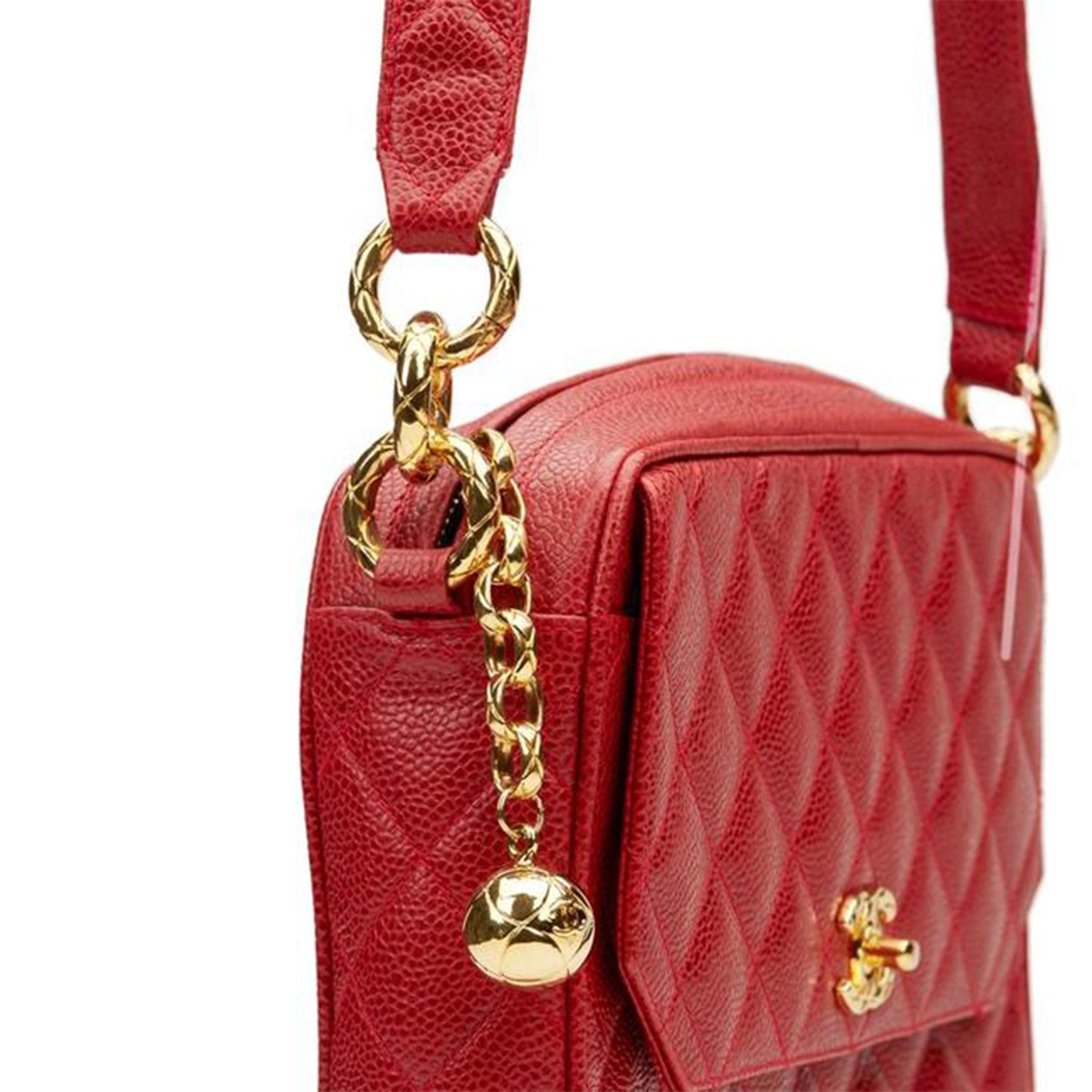 Chanel Classic Flap Vintage with Gold Hardware Red Caviar Leather Cross ...