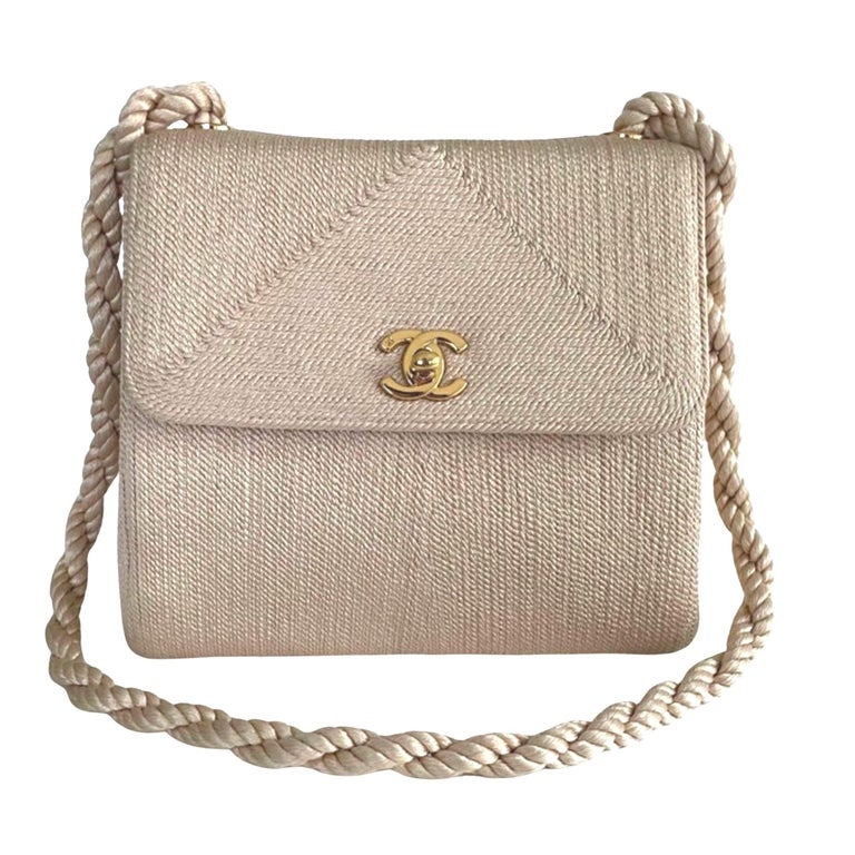 Chanel Classic Flap Vintage Woven Organic Nude Beige Raffia Cloth Blend Bag  For Sale at 1stDibs