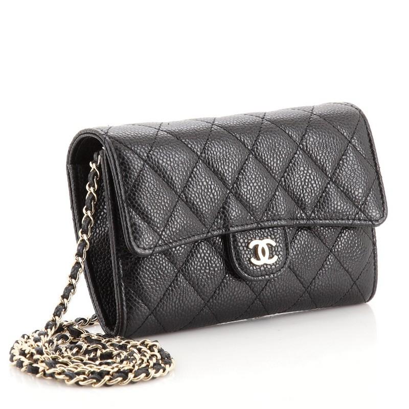 Black Chanel Classic Flap Wallet Crossbody Bag Quilted Caviar Mini