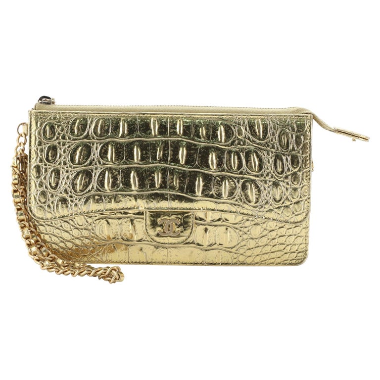 Chanel Classic Single Flap Bag Crocodile Embossed Metallic Calfskin Mini  Gold 176183179