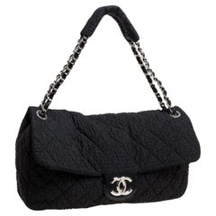 Chanel Classic Flap XL Large Plush Textured Black Microfiber Nylon Shoulder Bag
