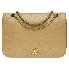 Chanel Classic Full Flap GM shoulder bag in beige quilted lambskin leather, GHW