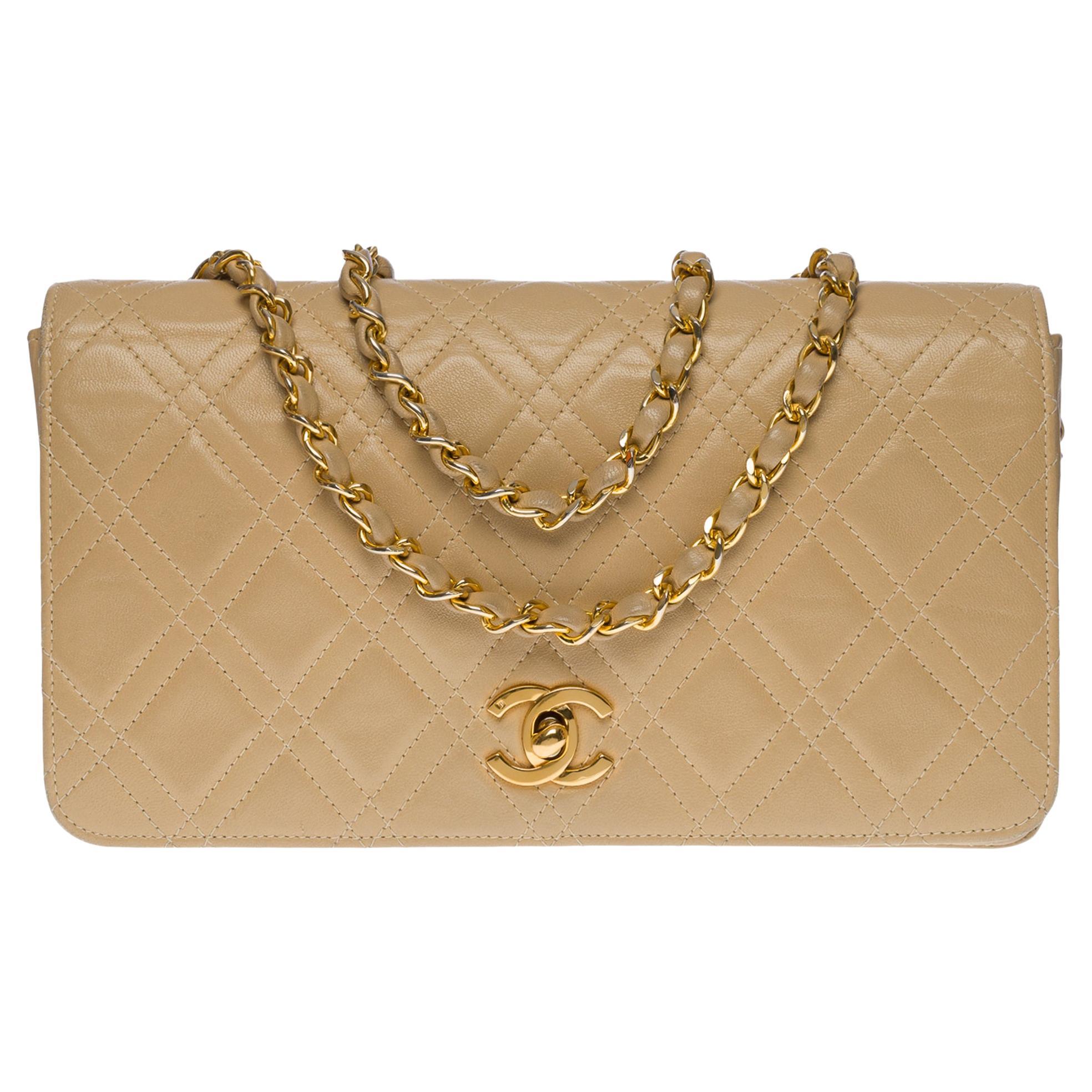 Chanel Classic Full Flap shoulder bag in beige quilted lambskin leather, GHW