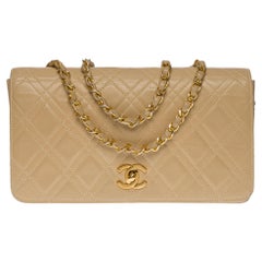 Chanel Classic Full Flap shoulder bag in beige quilted lambskin leather, GHW