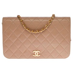 Chanel Classic Full Flap shoulder bag in beige quilted leather and GHW