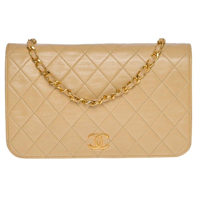 Chanel Classic Full Flap shoulder bag in beige quilted leather and