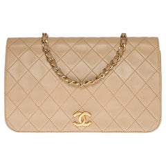 Chanel Classic Full Flap shoulder bag in beige quilted leather and GHW
