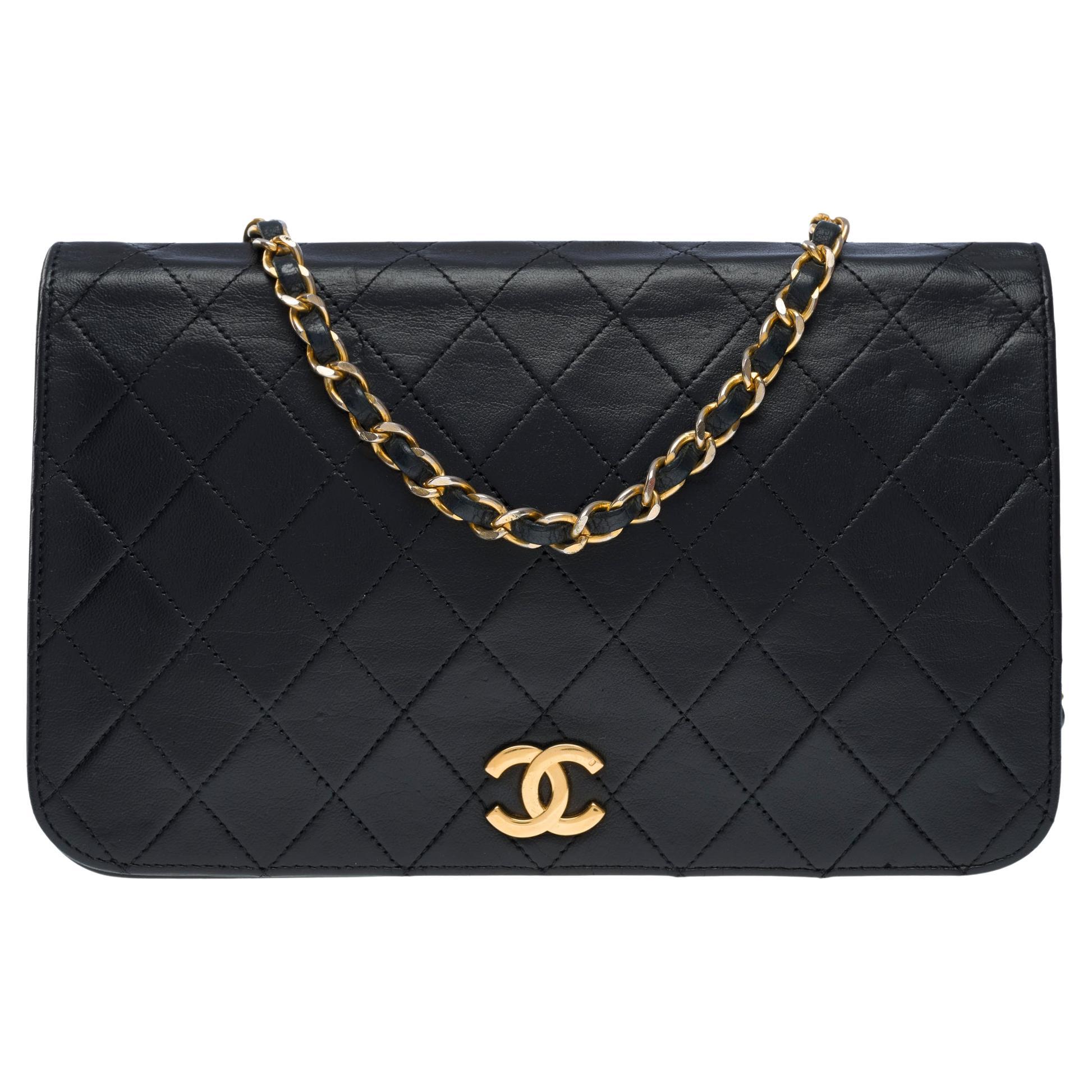 CHANEL Black Lambskin Leather Strap Shoulder Bag - Chelsea Vintage Couture