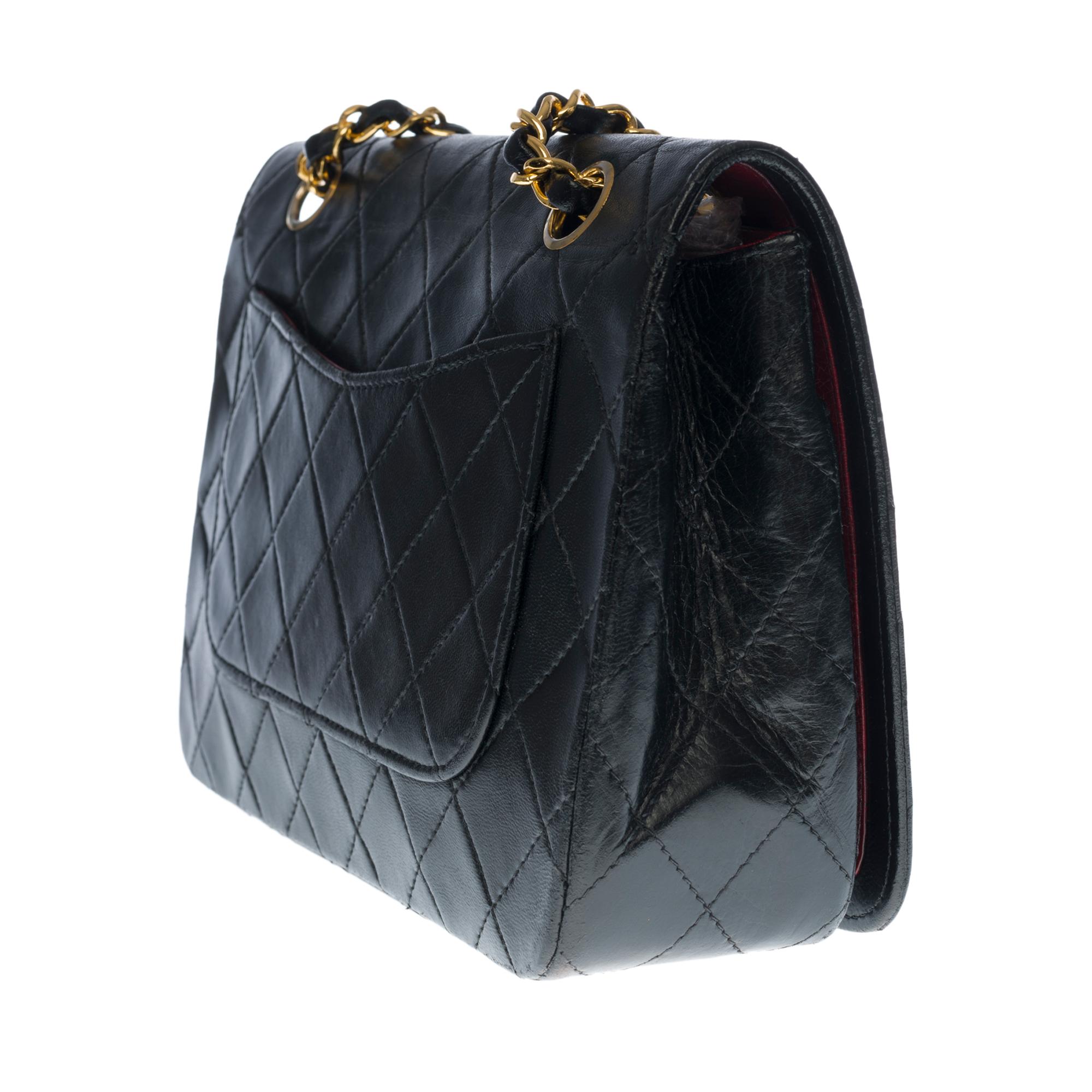 chanel black leather quilted single flap chain shoulder bag - black