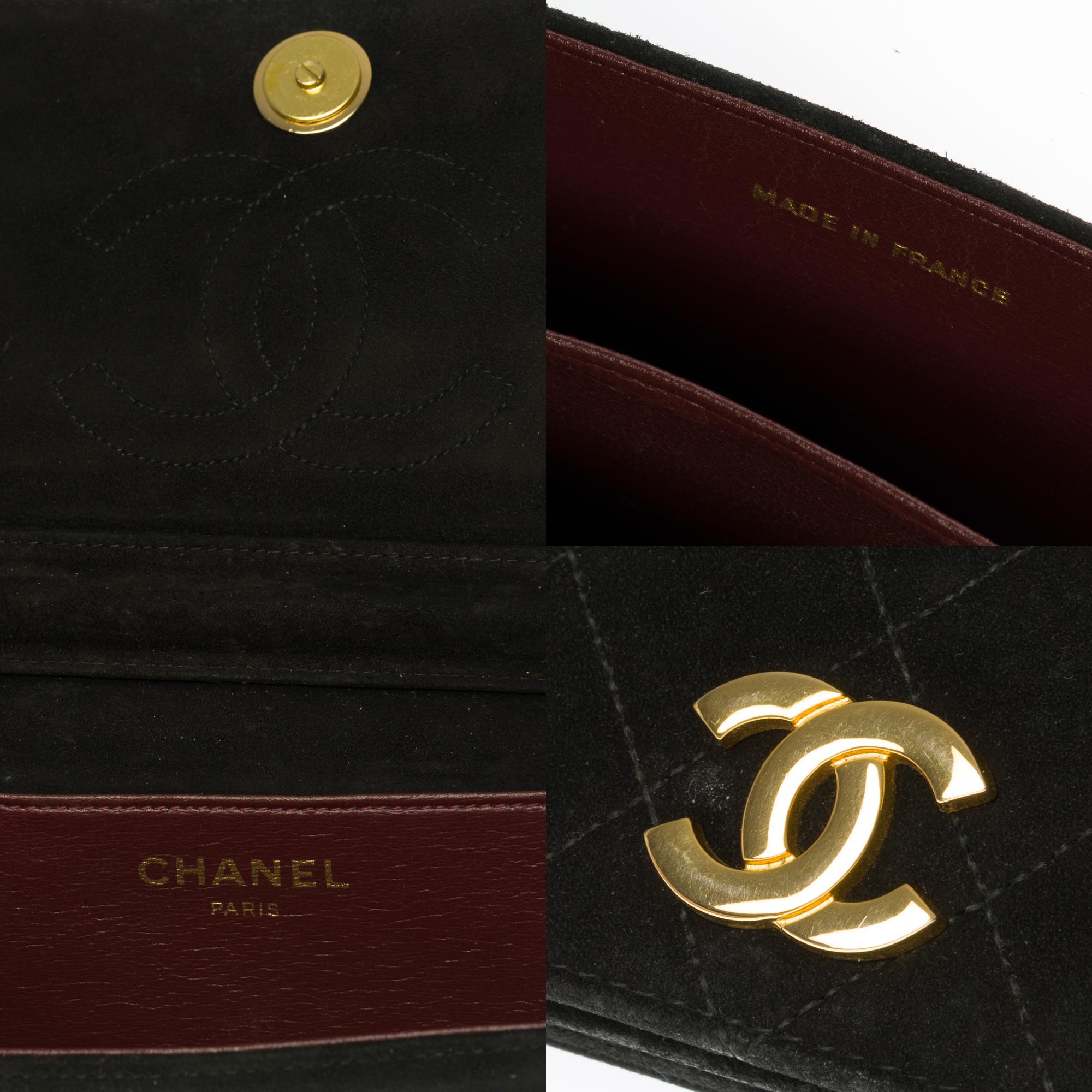 Women's Chanel Classic Full Flap shoulder bag in black quilted Suede and gold hardware