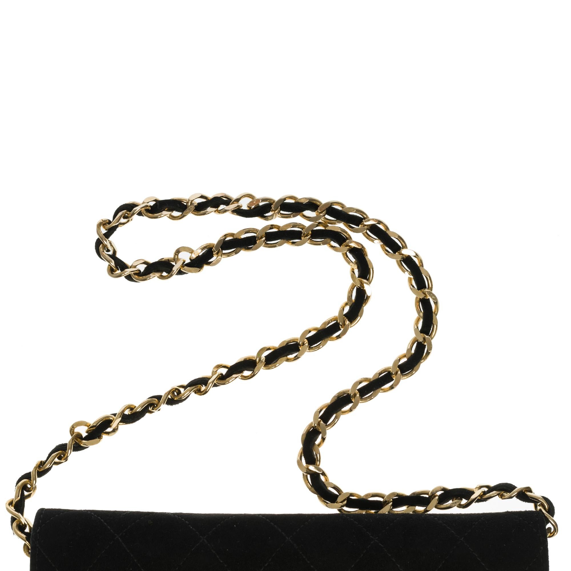 Chanel Classic Full Flap shoulder bag in black quilted Suede and gold hardware 2