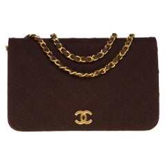 Chanel Classic Full Flap shoulder bag in brown quilted Jersey and gold hardware