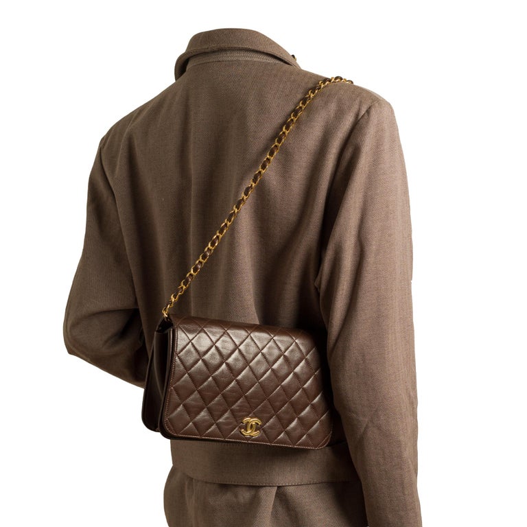 Chanel Classic Full Flap shoulder bag in brown quilted leather and gold hardware at 1stDibs Chanel Classic Full Flap shoulder bag in brown quilted leather and gold hardware at 1stDibs