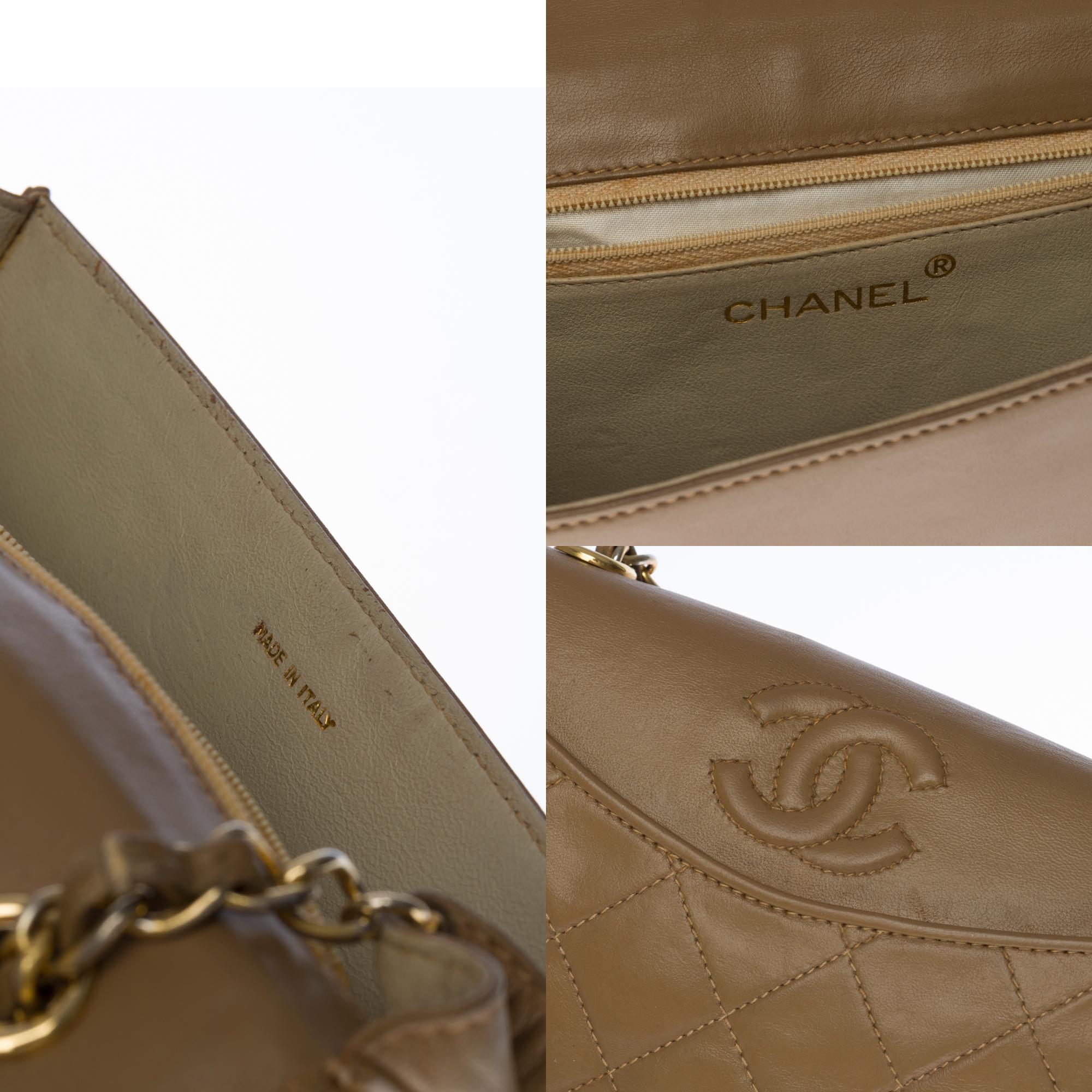 Brown Chanel Classic Full Flap shoulder bag in Taupe quilted leather and gold hardware