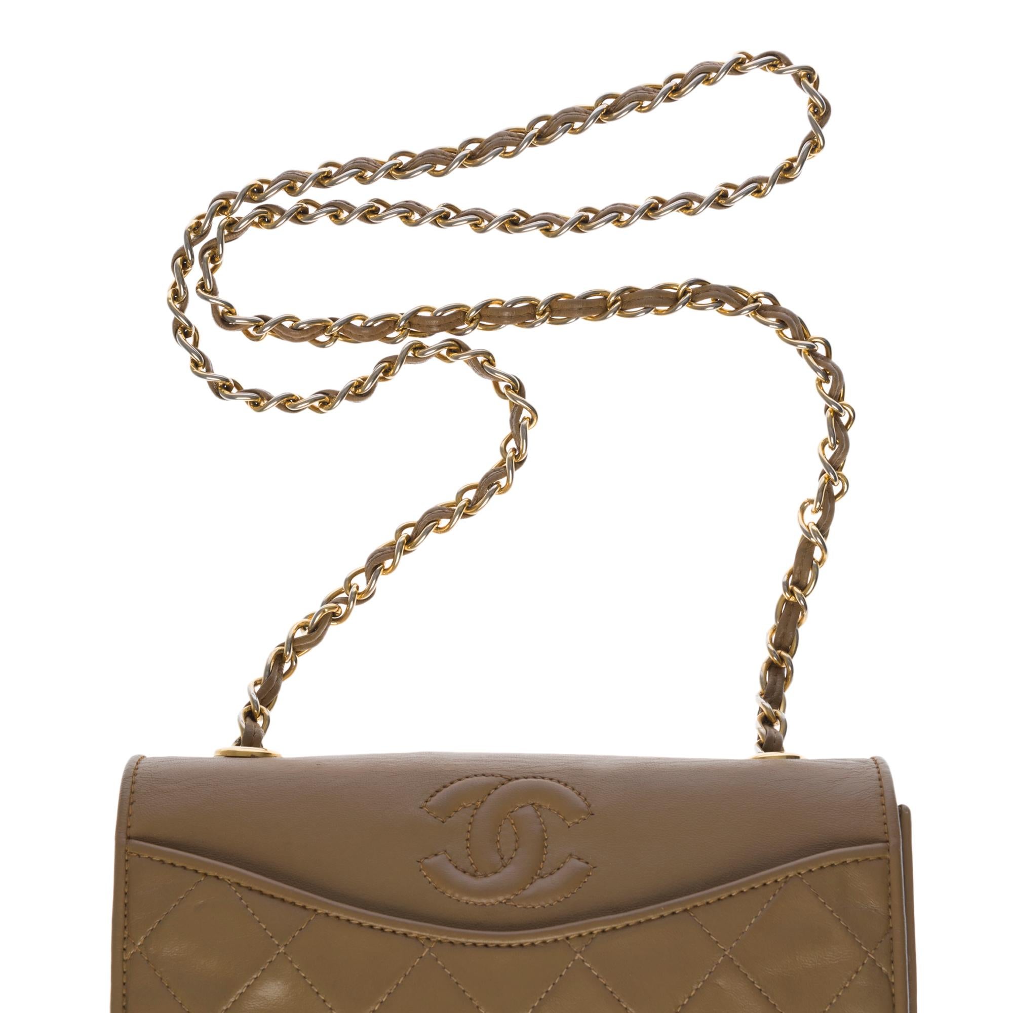 Chanel Classic Full Flap shoulder bag in Taupe quilted leather and gold hardware 1