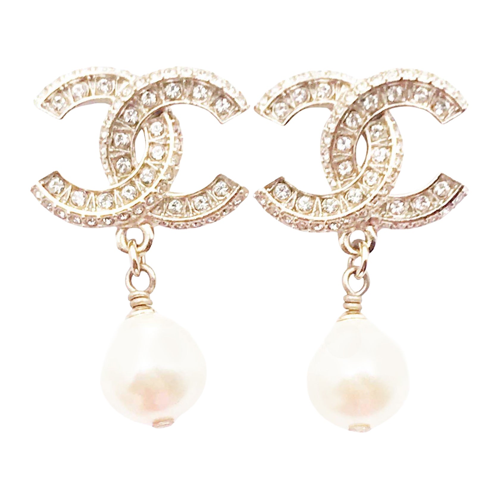 Chanel Classic Gold CC Crystal Block Piercing Earrings